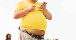 Fat Man Yellow Shirt Belly Showing